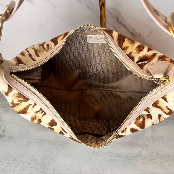 SOLD Christian Dior Canvas Leopard Print Buckle Hobo Bag - Picture 12 of 16